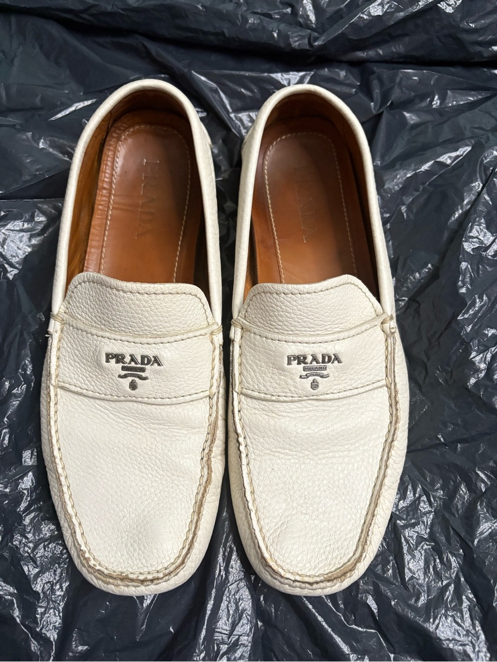 Prada Cream Leather Penny Loafers for Men